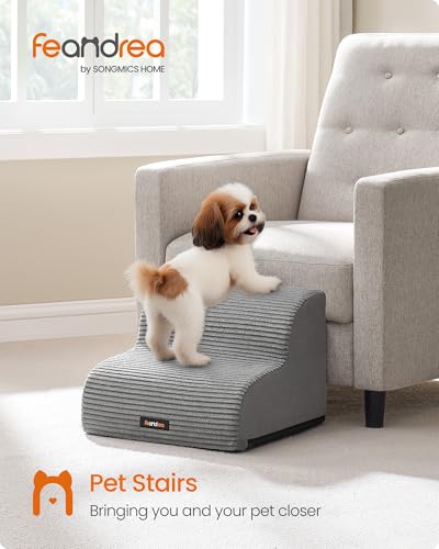 Feandrea 2-Step Dog Stairs, Dog Steps for Bed, Sofa, Waterproof Pet Stairs with Anti-Slip Designs, Gentle Slope, Removable Washable Cover, Handle, Dove Gray UPPS002G01 - size: 2-Step