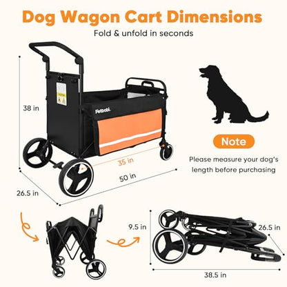 Petbobi Dog Wagon Stroller for Large & Medium Dogs, 2-in-1 Push Pull Pet Cart with Ramp, Foldable Wagon, 360° Swivel Wheels, Adjustable Handles, Safety Leashes, Orange - color: Orange