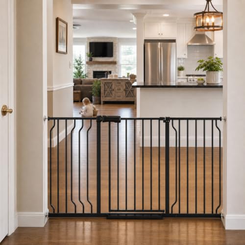 Extra Wide Baby Gate for Doorways 52.76"-62.20", 30.7" Tall, Pressure Mounted Dog Gate for Wide Doorways & Hallways, No Drill Walk-Through Safety Gate with Auto Close, One-Hand Open,Black - color: Black, size: 52.76"-62.20"(Wide Doorway)
