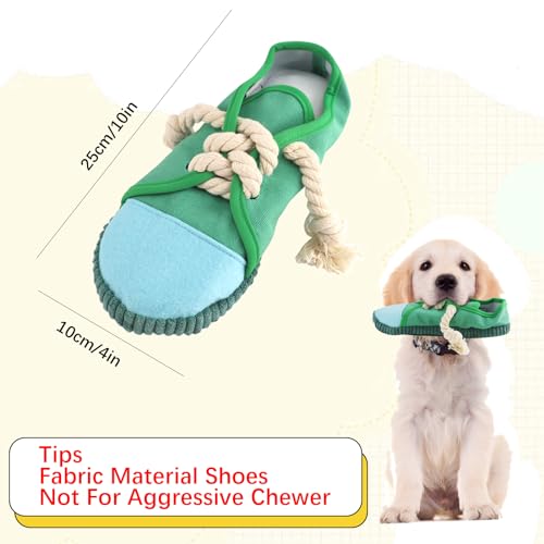 vocheer Dog Chew Toy, Dog Toys to Keep Them Busy Durable Teething Shoe Interactive Squeaky Puppy Toy,Small,Medium Breze, Machine Washable(Green) - color: Green