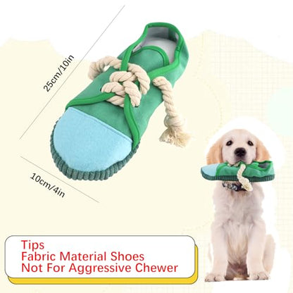 vocheer Dog Chew Toy, Dog Toys to Keep Them Busy Durable Teething Shoe Interactive Squeaky Puppy Toy,Small,Medium Breze, Machine Washable(Green) - color: Green