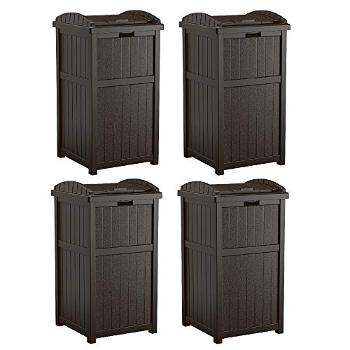 Suncast Trash Hideaway Outdoor Patio 33 Gal Garbage Waste Trash Can Bin (4 Pack) - color: Java Brown, size: 4 Pack