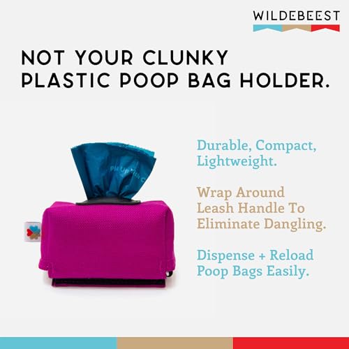 Dog Poop Bag Holder for Leashes, Cat Waste Bag Dispenser, 1000D Nylon, Attach to Cat Leash, Poop Bag Dispenser, Fits Standard Dog Poop Bags - Wildebeest(Pink) - color: Fuchsia(Pink)