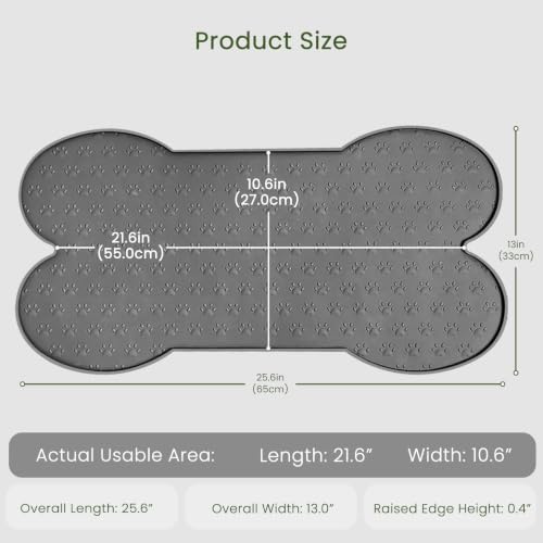 PWTAA Dog Food Mat Anti-Slip Silicone Dog Bowl Mat Thicker Pet Placemat Waterproof Cat Feeder Pad with Raised Edge Puppy Kitten Feeding Mats Suitable Small Medium-Sized Dogs Cats Eating Tray - 2PCS - color: Grey, size: 25.6" x 13"-2PCS