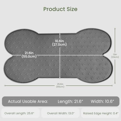 PWTAA Dog Food Mat Anti-Slip Silicone Dog Bowl Mat Thicker Pet Placemat Waterproof Cat Feeder Pad with Raised Edge Puppy Kitten Feeding Mats Suitable Small Medium-Sized Dogs Cats Eating Tray - 2PCS - color: Grey, size: 25.6" x 13"-2PCS