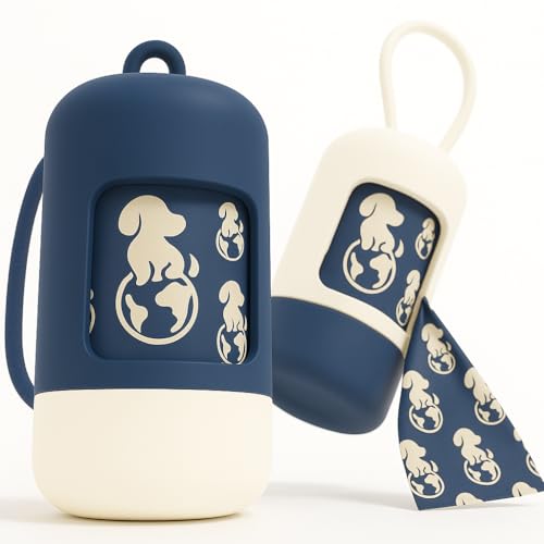 Dog Poop Bag Holder [2-Pack] | With 30 Extra-thick Dog Bags for Poop | Waste Bag Dispenser with Premium Soft-Touch Coating | Enlarged Dispense Opening, Stylish Color-Block Design (Arctic Midnight) - color: Arctic Midnight