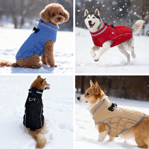 Dog Coat, Warm Dog Winter Coat for Small Dogs, Waterproof Jacket with Harness Built in, Reflective Turtleneck Cold Weather Coats with Zipper,Pet Fleece Vest Snow Jacket, Black XS - color: Black, size: XS