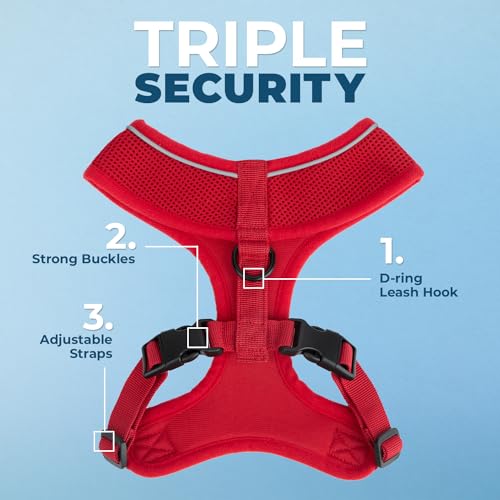 Best Pet Supplies Voyager Aerolite Over the Head Dog Harness, No Pull Breathable Air Mesh Vest, Quick Dry with Reflective Stitching, Adjustable Escape Resistant Harness - Red, X-Small - color: Red, size: XS