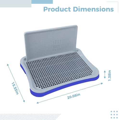 Dog Toilet with Wall, 20.1 x 15.6 in Puppy Potty Training Pad Holder, ABS Indoor Potty Tray with Removable Post, Quick Drain Grate, for Small Medium Dogs, Blue Gray