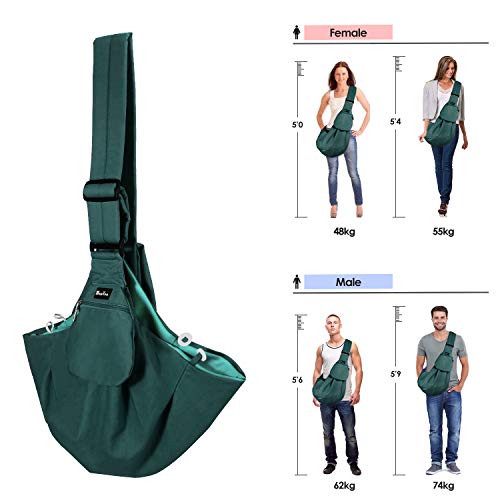 SlowTon Dog Carrier Sling - Thick Padded Shoulder Strap Adjustable Dog Carriers for Small Dogs, Puppy Carrier Purse for Pet Cat with Front Zipper Pocket Safety Belt Machine Washable (Green M) - color: J-Green Cotton Fabric