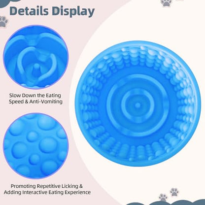 Dog Slow Feeder Lick Bowl, Non-Slip Licking Treat Dispenser, Slow Feeder Dog Bowls for Small Medium Large Breed Dogs, Anxiety Relief & Anti-Choking, BPA Free Silicone (Light Blue, 1.6 Cup) - color: Light Blue