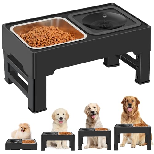 2-in-1 Elevated Dog Bowls, Raised Pet Bowl with Stainless Steel Food Bowl and Spill Proof Water Bowl, 4 Adjustable Heights, Non-Slip Stand, for Small, Medium, Large Dogs and Pets - size: Stainless Steel Food Bowl