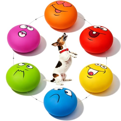 HOLYSTEED Latex Dog Squeaky Toys, Soft Rubber Small Dog Toys Chewing Squeak Toy, Fetch Play Balls Toy for Puppy Small Pet, Smile Face Flat Ball with Squeaker 6pcs - color: Burger Shape Assorted Color, size: Small