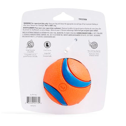 Chuckit! Ultra Tug Dog Toy - Ultra Ball on a Durable Nylon Cord Handle - Fetch and Tug-of-War Toy for Dogs - Size Large - For Breeds 60-100 lbs - 3-inch Diameter - Orange and Blue - size: Large, style: Ultra Tug
