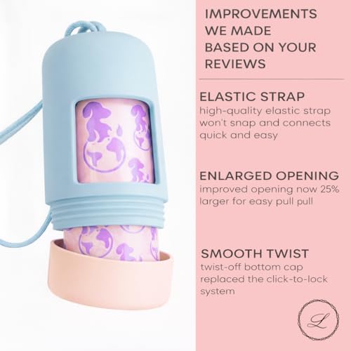 Dog Poop Bag Holder [2-Pack] | With 30 Extra-thick Dog Bags for Poop | Waste Bag Dispenser with Premium Soft-Touch Coating | Enlarged Dispense Opening, Stylish Color-Block Design (Blush Sky) - color: Blush Sky