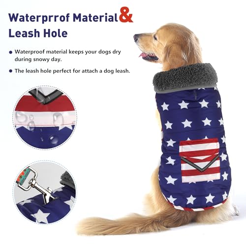 Petglad Dog Coat, Waterproof Dog Winter Jacket with Pocket, Reflective Adjustable Pet Snow Vest, Warm Cozy Fleece Sweater for Small Medium Extra Large Dogs - American Flag, L - color: USA Flag, size: L(Chest Girth:20.1-26.8")