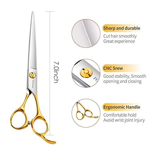 Professional Dog Grooming Scissors Straight 7" Pet Grooming Shears for Cutting Small Dogs Cat Thick Hair Japan 440C Stainless Steel Right Handed(7 in Straight, Gold) - size: 7 inch, style: Straight
