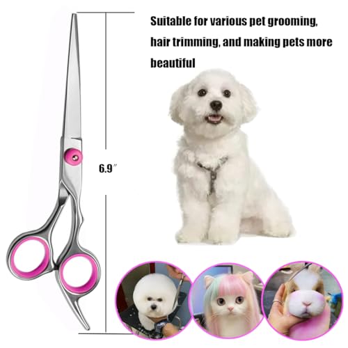 Dog Grooming Scissors,Pet Hair Scissors with Safety Round Tips Heavy Duty Titanium Stainless Steel Professional Dogs Cats Pets Grooming Shears (Straight scissors) - style: Straight scissors