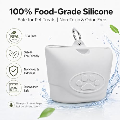 Upgraded Dog Treat Pouch with Strong Magnetic Closure - Small Silicone Training Bag, Waist-Mounted Clip & Leash Carabiner, Airtight Portable Treat Bag (Light Gray) - color: Light Gray