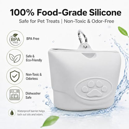 Upgraded Dog Treat Pouch with Strong Magnetic Closure - Small Silicone Training Bag, Waist-Mounted Clip & Leash Carabiner, Airtight Portable Treat Bag (Light Gray) - color: Light Gray