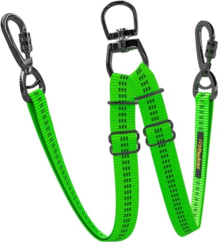 Dog Leash – Dual Reflective with Non-Tangle Design – Heavy Duty Nylon and Metal Buckles – Ideal (Green, 2 Dog Leash) - color: Green