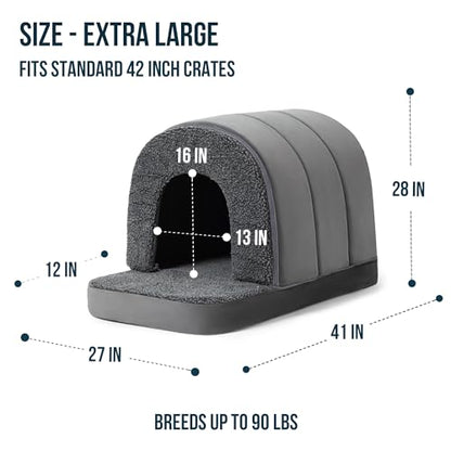 PELZIN Orthopedic Dog Bed House - Indoor Dog Tent with Washable Removable Cover - Pet Bed with Cover Cave - Nonskid Bottom, Ideal for Extra Large Breeds & Fits 42-Inch Crate - 41"x27", Charcoal - size: 41"L x 27"W x 28"Th