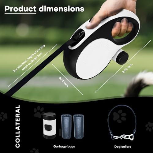 Retractable Dog Leash with Chew Proof Cable,26Ft Heavy Duty Dog Leash for Medium Large Dogs up to 110lbs,360°No Tangle,One-Handed Brake,Pause,Lock(White) - color: White, size: 26ft