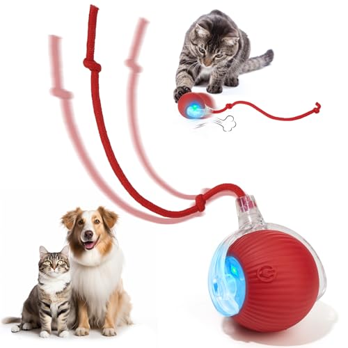 Interactive Dog & Cat Electric Active Toys, Smart Rolling Ball for Dogs & Cats, 360° Smart Automatic Rolling Pet Ball, Fast Moving Toy for Bored Indoor Kitty, Rechargeable(Red)