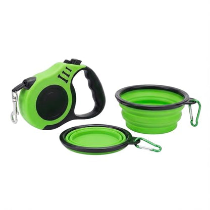 PETIMP Retractable Dog Leash Lightweight 16FT Leash, with Folding Bowl,Dispenser,Waste Bags, for Small Medium Dogs(Green) - color: GREEN