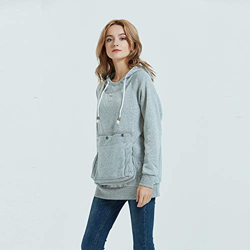 Pet Pouch Hoodie Long Sleeve Fleece Kitten Puppy Holder Carrier Sweatshirt for Women - color: Light Grey, size: XX-Large