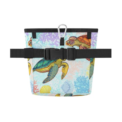Turtle Water-Resistant Dog Treat Pouch, 3 Ways to Wear Treat Bag with Magnetic Closure & Reflective Strip, Hands-Free for Pet Training, Walking