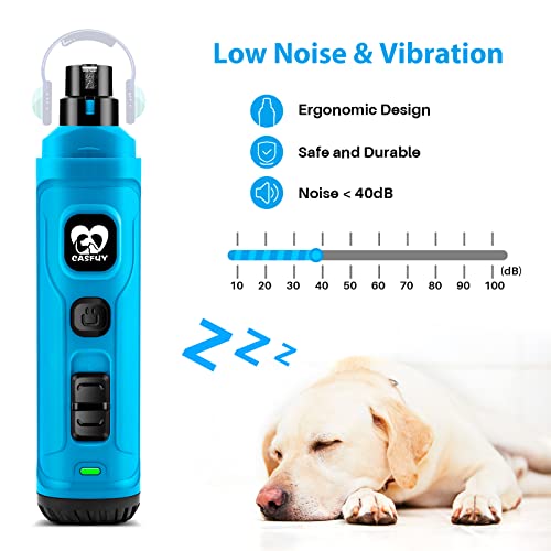 Casfuy Dog Nail Grinder with 2 LED Light - New Version 2-Speed Powerful Electric Pet Nail Trimmer Professional Quiet Painless Paws Grooming & Smoothing for Small Medium Large Dogs(Bright Blue) - color: D-Bright blue