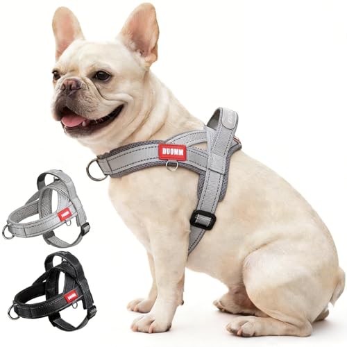No Pull Dog Harness with Handle, Breathable Mesh Dog Vest for Small Medium Dogs, Lightweight Soft Reflective French Bulldog Harness with Front Clip, Adjustable Easy Walk Puppy Harness (Grey, L) - color: Grey, size: L