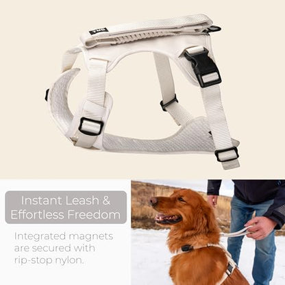 TUG Grab Dog Harness | Integrated Traffic Leash Magnetically Attached for Quick Control (XL/Cream) - color: Cream - Grab Harness, size: XL