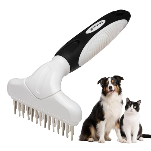Dog Cat Grooming Tool Rake, Pet Dematting Tool with Stainless Steel Shedding Comb, Double Row Pet Rake Gently Remove Loose or Tangled Hair from Undercoat Black - color: Black