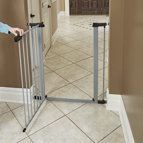 New World by Midwest 39" Steel Walk-Thru Dog Gate, Gray | Pressure Mounted, Expands 29.5"- 38" Wide, Auto-Close Door, Spring-Loaded Latch, Includes Two 3" Extensions - size: 39-Inch High