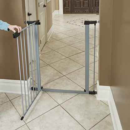 New World by Midwest 39" Steel Walk-Thru Dog Gate, Gray | Pressure Mounted, Expands 29.5"- 38" Wide, Auto-Close Door, Spring-Loaded Latch, Includes Two 3" Extensions - size: 39-Inch High