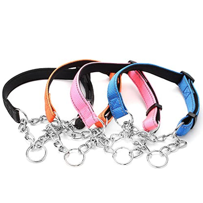 Martingale Dog Collars Adjustable Soft Nylon Reflective Collars with Stainless Steel Chain Walking Training Collars Heavy-Duty Puppy Chain Collars for Small,Medium,Large Dogs(Blue,S) - color: Blue, size: S-(dog's neck10-15inches)