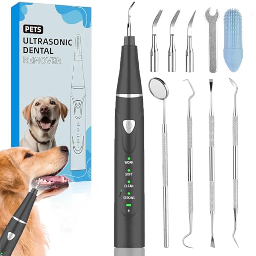 Plaque Remover for Teeth, Pet Ultrasonic Cleaner, Dog Plaque and Tartar Remover with LED Light, Dog Teeth Cleaning Dental Care Kit for Tartar and Stains, Suitable for Dogs and Cats (Black) - color: Black
