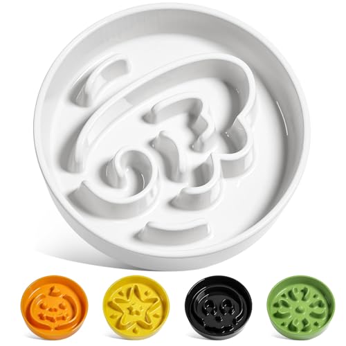 LE TAUCI Ceramic Slow Feeder Dog Bowls Small Breed, 0.6 Cups Dog Food Dish for Fast Eaters, Puzzle Bowl for Small Dogs and Cats,Angle White - color: Angle White, size: S-0.6 Cups