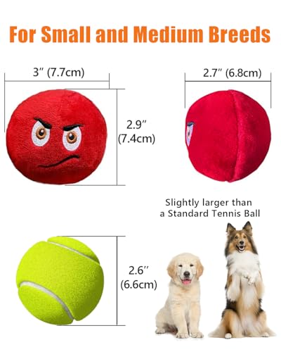 Squeaky Dog Toys, Stuffed Plush Puppy Toy Balls to Keep Them Busy, (4 Pack) Interactive Funny Pet Ball with Squeaker for Puppies Small Breed Medium Dogs - style: Medium 2.9" (4 Pack B)