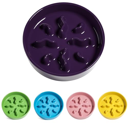 LE TAUCI PET Ceramic Slow Feeder Dog Bowls Small Breed, 0.5 Cups Dog Food Dish for Fast Eaters, Puzzle Bowl for Small Dogs and Cats, 5.5 Inch-Purple - color: Purple