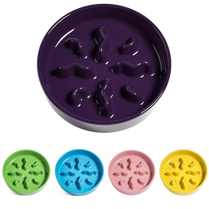 LE TAUCI PET Ceramic Slow Feeder Dog Bowls Small Breed, 0.5 Cups Dog Food Dish for Fast Eaters, Puzzle Bowl for Small Dogs and Cats, 5.5 Inch-Purple - color: Purple