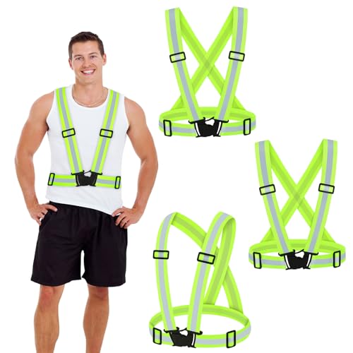 Reflective Vest Running Gear,High Visibility Adjustable Safety Vest for Outdoor Motorcycle,Dog Walking,Night Running,Hiking - color: Green X3