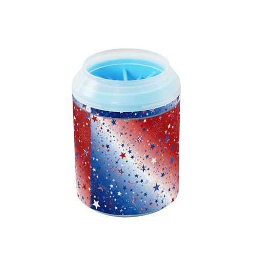 250th Anniversary Red Pattern Dog Paw Cleaner Cup with Soft Silicone Brush, Small Portable Lightweight Muddy Paw Washer for Dogs, Easy to Use Pet Foot Cleaner