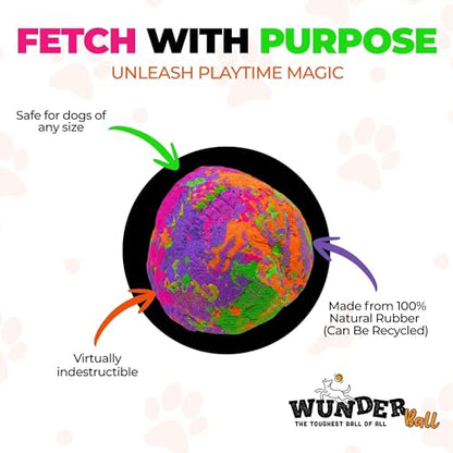WACKYwalk'r WUNDERball Durable Dog Fetch Toy – Indestructible Natural Rubber Ball, Safer Than Tennis Balls, Floats for Indoor & Outdoor Play, Handmade in North America, Swirl Medium (up to 40 lbs.)