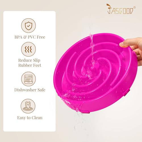 JASGOOD Slow Feeder Dog Bowl for Large Medium Dogs, Anti-Gulping Pet Slower Food Feeding Bowls, Stop Bloat, Preventing Choking, Healthy Design, R-Rose red - color: Hot pink