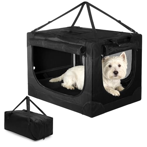 24 inch Small Dog Crate - for Small Dogs, Portable Travel Pet Crate with 4 Mesh Doors, Foldable Car Kennel for Puppy with Handle for Indoor and Outdoor, Black - color: Black