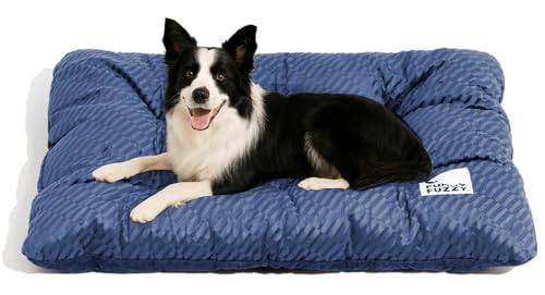 FUNNY FUZZY 42x28 Washable Dog Bed Crate Mat, 2 in1 Pet Pillow Sleeping Bed, Fluffy Deluxe Kennel Mattress for X-Large Dog and Cat,Charcoal Grey,XL,Midnight Blue - color: Blue, size: 42"×28" X-Large