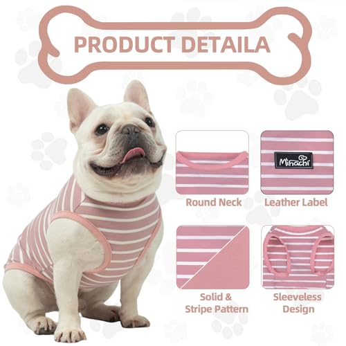 MIHACHI Dog Shirts Cotton Striped T-Shirt, Summer Pet Clothes for Small Dogs, 2-Pack Soft Puppy Apparel Cat Tee, Sleeveless Lightweight, Quick Dry, Breathable,Stretchy, Pink M - color: Pink, size: Medium